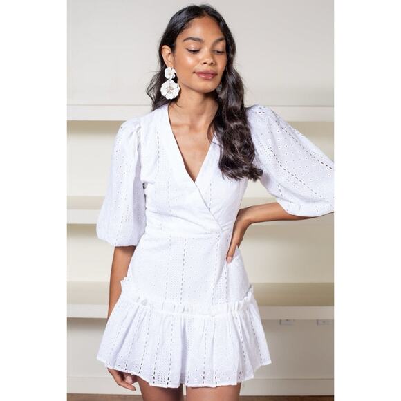 NWT Karlie Santorini Eyelet Faux Wrap Mini Dress - Picture 4 of 12